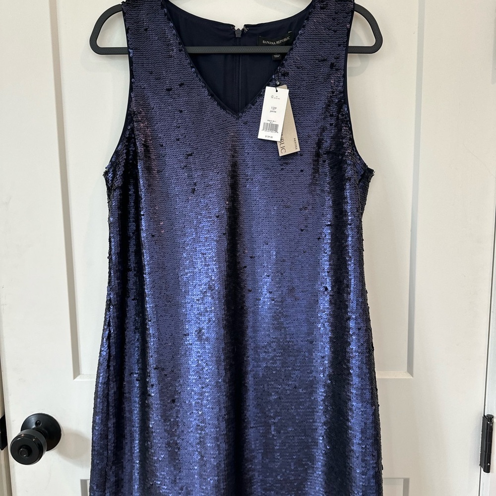 Banana Republic NWT Navy Sequin Sheath Mini Dress | 12 Petite | Cocktail